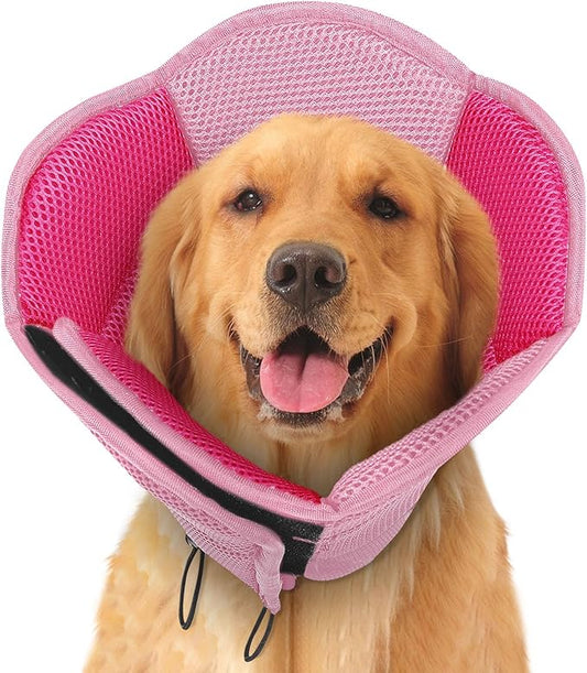 SUNFURA Dog Cone - Soft Cone for Dogs to Stop Licking, Pet E-Collar Alternative After Surgery, Adjustable Pet Recovery Collar for Wound Healing, Pink Large