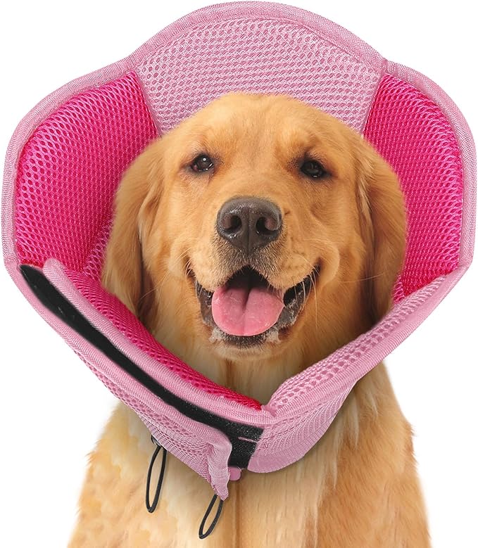 SUNFURA Dog Cones for Large Dogs, Soft Pet Cone Stop Licking After Surgery, Adjustable Pet E-Collar Alternative for Wound Healing, Pink X-Large