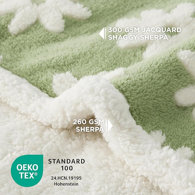 Lesure Waterproof Dog Blanket for Medium Dogs - Washable Double Sided Dog Blankets with Warm Jacquard Shag and Soft Sherpa Fleece, Pet Cat Blanket for Couch Protection, 3D Textured Cloud, Green