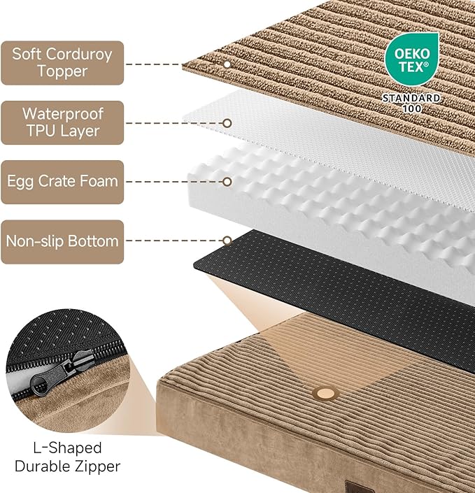 OhGeni Orthopedic Waterproof & Machine Washable Dog Bed for Extra Large Pets, Wider & Larger Size, Cat Mat with 25D Egg Crate Foam, Removable Cover, 54 Inches(Coffee)