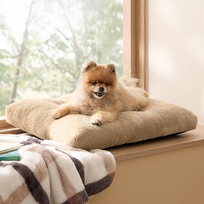 Bedsure Small Dog Bed for Crate Washable, Comfort Fluffy Plush Pillow Bed Crate Pad, Non-Slip and Machine Washable Kennel Pet Sleeping Mat for Puppy/Cat, 24"x17", Brown