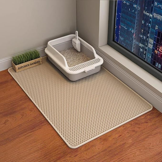 Cat Litter Mat Cat Litter Trapping Mat, 35 x 24 inch Honeycomb Double Layer Design, Urine and Water Proof Material, Scatter Control, Less Waste, Easier to Clean, Washable yellow