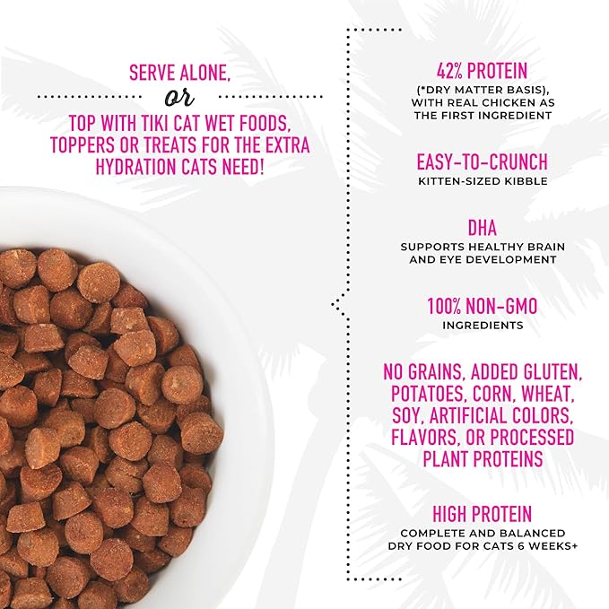 Tiki Cat Born Carnivore Baby, High-Protein and Grain-Free, Complete and Balanced Dry Cat Food for Kittens 6 Weeks+, 5.6 lbs. Bag