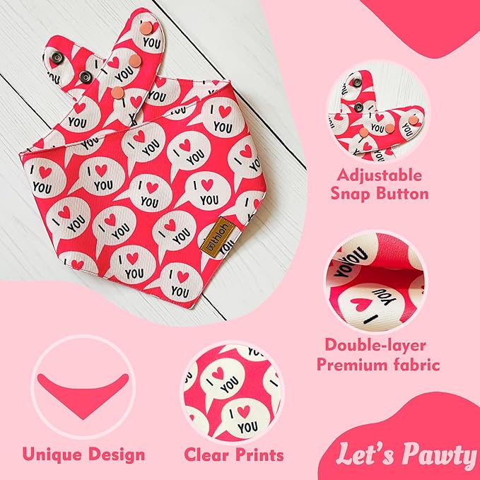 Dog Bandanas with Snap Button - 2 Pack Reversible Heart Dog Scarf for Boy & Girl, Premium Durable Fabric, Pet Bandana for Large and Extra Large Dogs (X-Large)