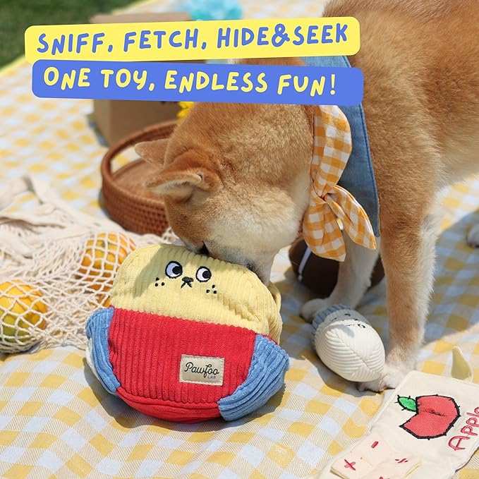 Squeaky Plush Dog Toys, 5-in-1 Crinkle Backpack Puppy Toys to Keep Busy, Cute Stuffed Hide & Seek Cognitive for Small, Medium, Large Dogs, Teething, Boredom Relief & Birthday Gift