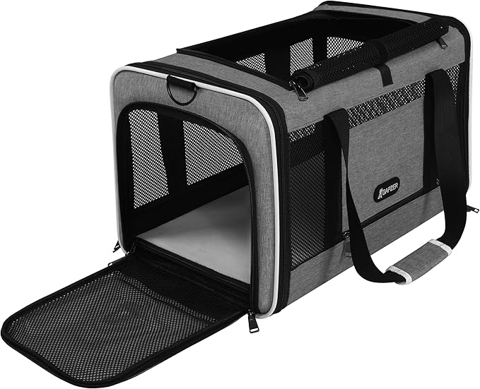 Cat Carrier 18x11x11 Top Load Soft Pet Travel Bag Over 15 lbs, Collapsible Small Dog Puppy Crate 10 Pounds, Small Animal Rabbit Kennel Carrying Case, Kitten Mesh Cage Medium Cat Under 25 Grey