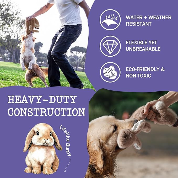No-Stuffing Bunny Squeaky Dog Toy for Aggressive Chewers, Tear-Resistant Plush Puppy Teething Toy to Keep Them Busy, Tough Interactive Tug of War & Dental Chew for Small Medium Large Dogs