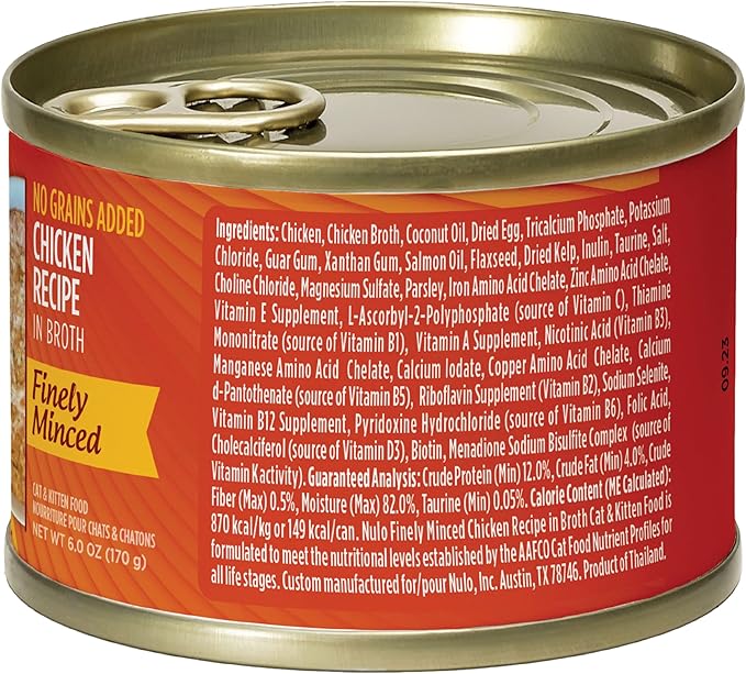 Nulo Finely Minced Chicken Flavor Wet Canned Cat Food, 6.0 Ounce (Pack of 8)