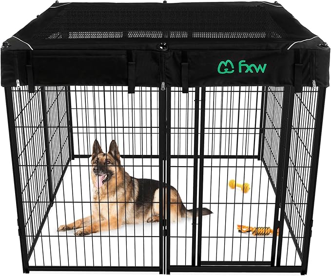 FXW Homeplus Unleashed Indoor Dog Playpen - Stress-Free and Safe Play, Heavy Duty 45 Inch 8 Panels with Playpen Cover for Large Dogs, Black│Patented