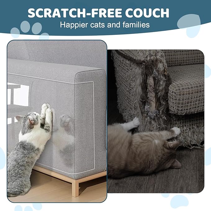 Cat Scratch Furniture Protector 17x11.8 in, 16 Pack Self-Adhesive Single Side Couch Protector from Cat Claws, Furniture Protectors from Cats, Anti Scratch Sticky Tap, No Pins