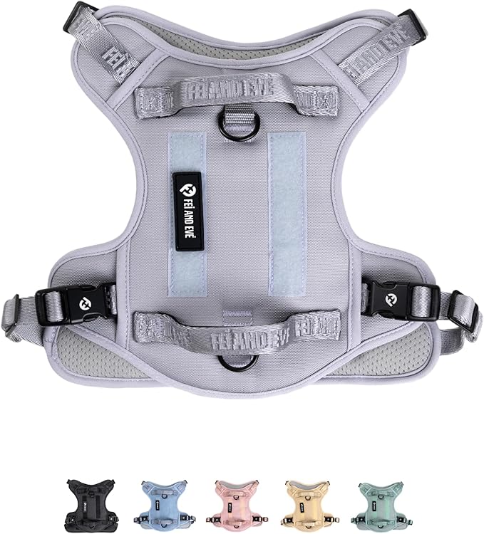 2025 New Edition, Fei & Eve Classic Dog Harness - Quick-Release Buckles | 3-Point No-Pull Control | Heavy-Duty 900D Nylon | Dual Safety Handles | Breathable Mesh | Adjustable Fit | Small,Gray