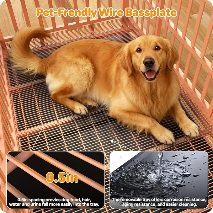 Heavy Duty Indestructible Dog Crate 48 Inch with Removable Tray, Sizes & Colors Optional, Escape Proof Double Door High Anxiety Cage Indoor, Kennel with Wheels for Large Dogs, XL XXL XXL