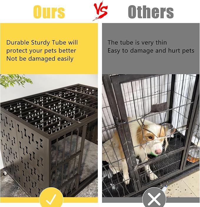 LEMBERI 48/42 inch Indestructible Heavy Duty Dog Crate with Cushion, High Anxiety Extra Large Dog Cage for Large Dogs, XL Steel Escape Proof Dog Kennel with Locking Wheels