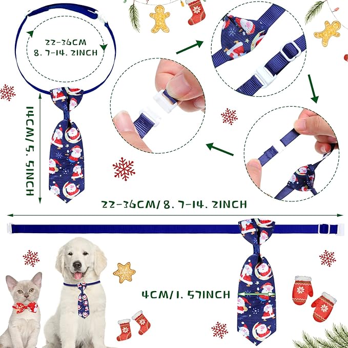 Eccliy 50 Pcs Christmas Dog Bow Ties for Dogs Christmas Dog Bows Adjustable Cat Bow Ties Neckties Set Santa Claus Christmas Tree Dog Bowties Pet Bow Ties Collar for Christmas Dogs Cat Decoration