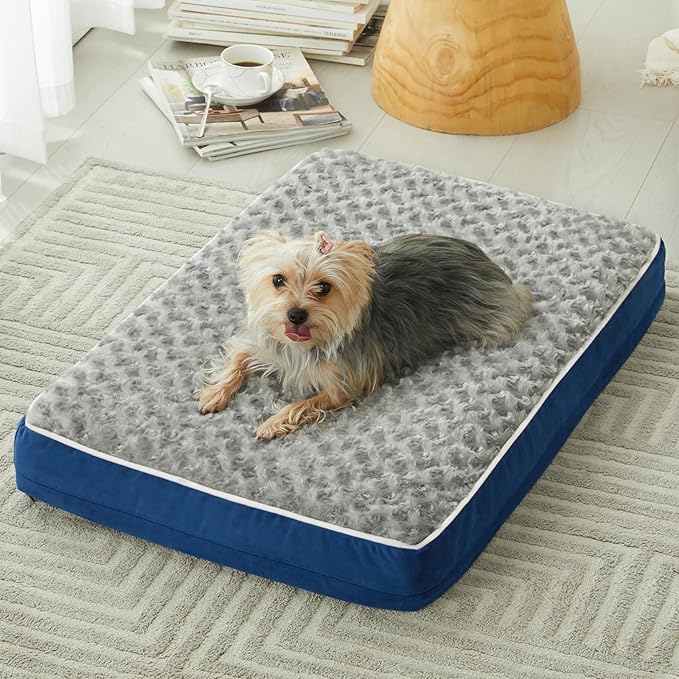WNPETHOME Orthopedic Large Dog Bed, Extra Large Waterproof Dog Bed with Removable Washable Cover & Anti-Slip Bottom,Egg Crate Foam Pet Bed Mat,Soft Rose Plush Pet Crate Mat