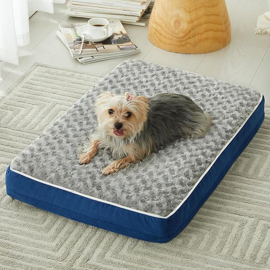 WNPETHOME Orthopedic Large Dog Bed, Extra Large Waterproof Dog Bed with Removable Washable Cover & Anti-Slip Bottom,Egg Crate Foam Pet Bed Mat,Soft Rose Plush Pet Crate Mat