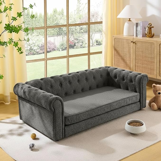 Dog Sofa Couch for Medium to Large Dogs, 55" Memory Foam Pet Sofa Couch with Washable Fabric, Durable Elevated Dog Bed with Legs, Removable Cushion for Medium and Large Dogs, Dark Grey