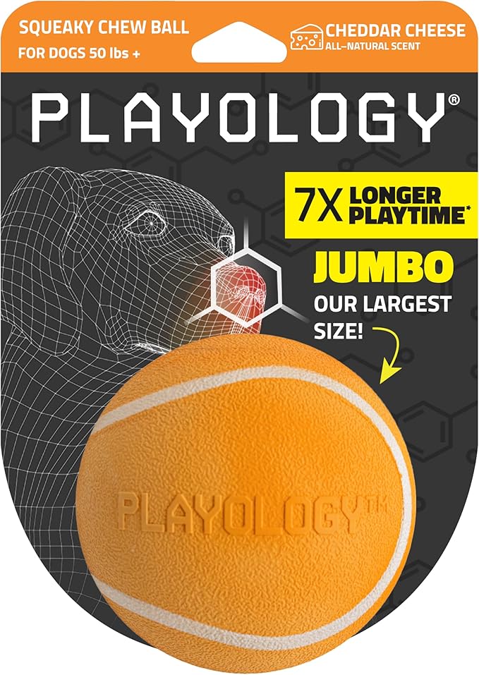 Playology Dog Toys | Squeaky Chew Ball - Bouncy Durable Floating Fetch Ball for Dogs | Jumbo Cheddar Cheese Scented Toy - Easy to Clean and Made from Non Toxic Materials