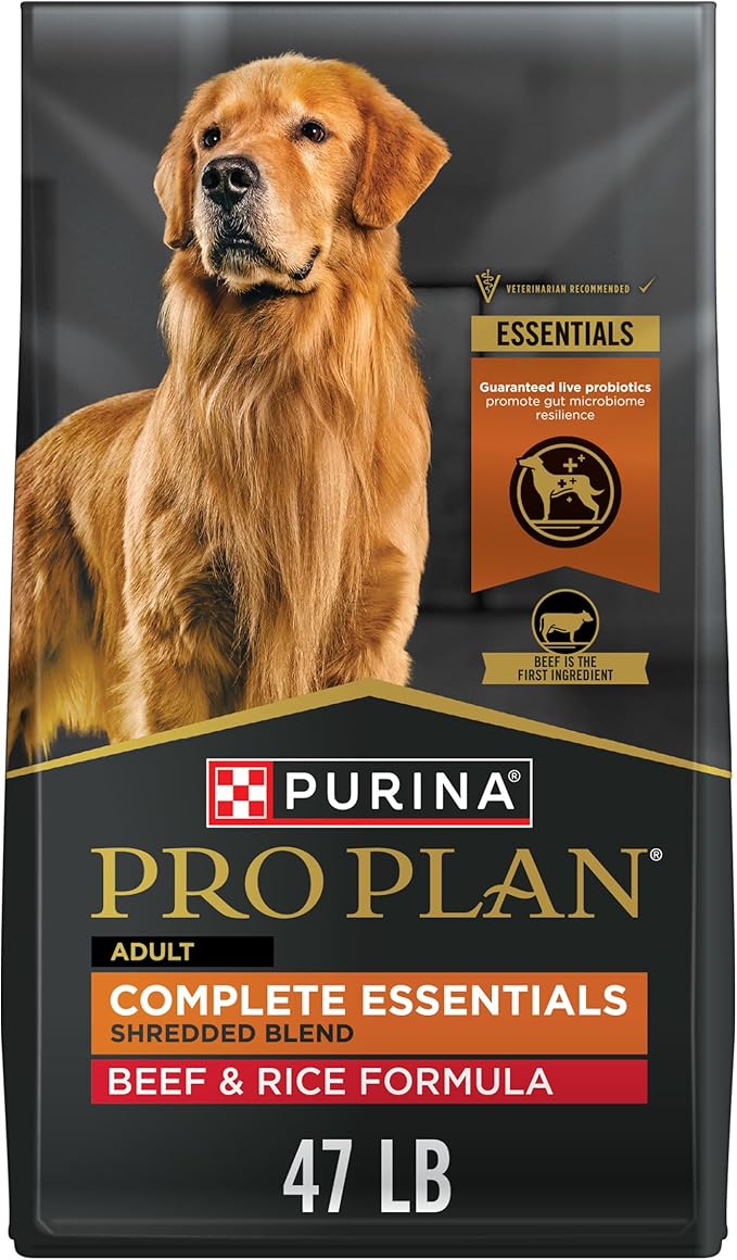 Purina Pro Plan Complete Essentials Shredded Blend Beef and Rice Dog Food Dry Formula with Probiotics for Dogs - 47 lb. Bag