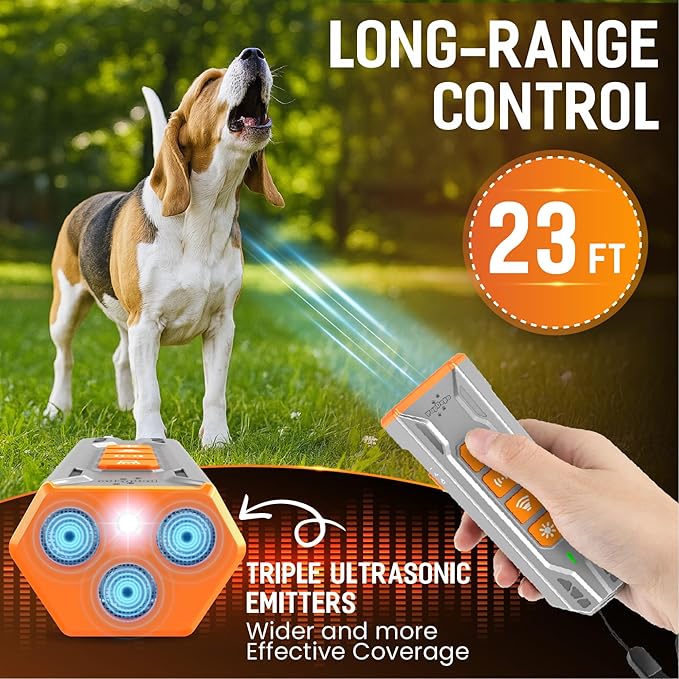 Dog Bark Deterrent Device with Training Clicker 2025 Upgraded 3X Ultrasonic Anti Barking Device for Own or Neighbor's Dog, Safe & Effective Ultrasonic Dog Bark Shield Rechargeable Dog Barking Silencer