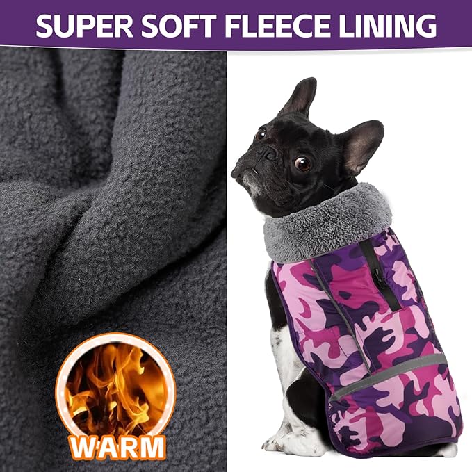 Doglay Dog Coat, Waterproof Dog Jacket Pet Winter Coat for Cold Weather with Thicken Furry Collar, Reflective Puppy Winter Jacket Warm Fleece Lining for Small Medium Large Pets