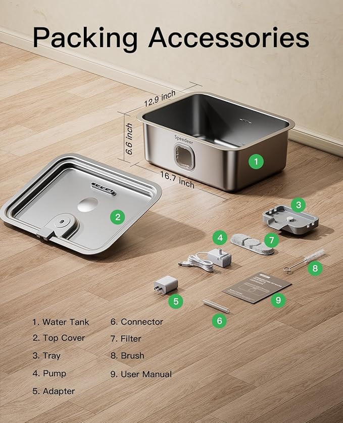 4Gal/15L Dog Water Fountain for Large Dogs, Stainless Steel Large Pet Drinking Fountain, Automatic Dog Water Bowl Dispenser with Deeper & Wider Drinking Area, Multi-Filtration, Ultra-Quiet