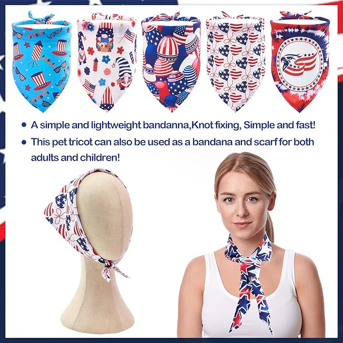 4th of July Dog Bandanas for Large Dogs 7 Pcs Sewing Hemming Patriotic Dog Bandanas Independence Day American Flag Day Dogs Drool Bibs Grooming L