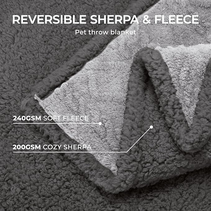 Waterproof Pet Blanket, Liquid Pee Proof Dog Blankets for Sofa Bed Couch, Reversible Sherpa Fleece Furniture Protector Cover for Small Medium Large Dogs Cats,Light Grey Large（65" x 57"）