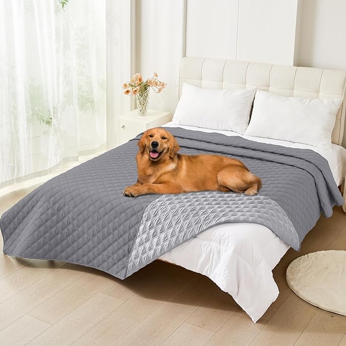 Smiry Waterproof Dog Blanket, Reversible Dog Bed Cover Pet Blanket, Soft Pet Couch Covers for Sofa Washable, Bed Couch Sofa Furniture Protector for Puppy Cat Kids (82"x120", Grey/Light Grey)