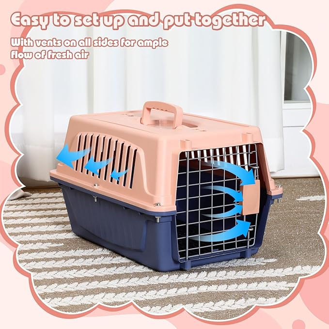 2 Set 18.9" Pet Carrier for Small Cats and Dogs, Hard Sided Plastic Cat Kennel for Pet with Front Door Security Lock Fully Breathable Travel Crate, up to 13 Lbs(Blue,18.9 x 12.6 x 11.8 Inch)