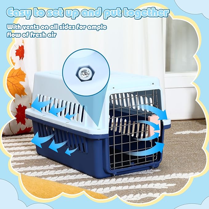 Maxdot 2 Set Travel Pet Carrier Hard-Sided Plastic Dog and Cat Kennel with Wire Door and Cooling Pad Fully Breathable Easy to Install Pet Carrier for Traveling Hiking Camping Veterinary Visits
