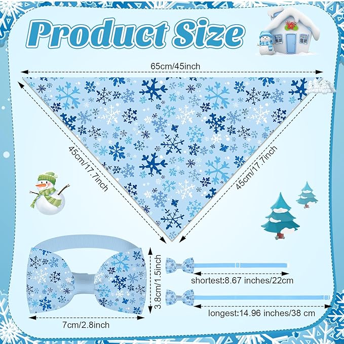 Sanwuta 50 Pcs Winter Dog Bandanas Bulk and Charm Collar Bow Ties Set 25 Snowflake Bandanas for Dogs 25 Snowflake Doggie Collar Triangle Cat Scarf Bowtie for Small Medium Large Pet Winter Costume