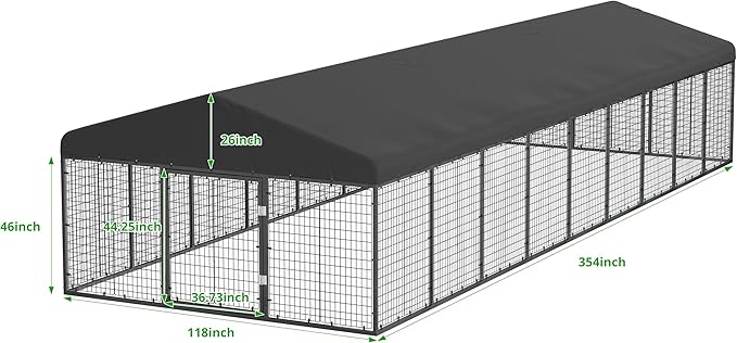 354" x 118" Outdoor Dog Kennel Steel Ideal Dog Fence for Medium/Small Dogs Anti-Rust Coating Cage with Roof All Weather Resistant Dog House with Double Locks