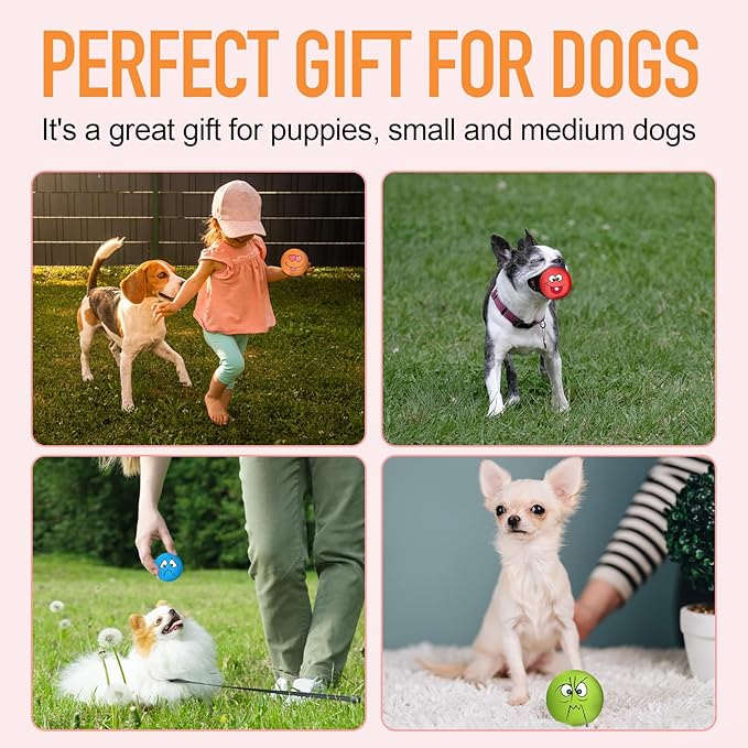 Squeaky Dog Toys Funny Face Chewing Latex Rubber Soft Fetch Play Interactive Dog Squeaky Balls for Puppy Small Medium Pet Dog (12PCS)