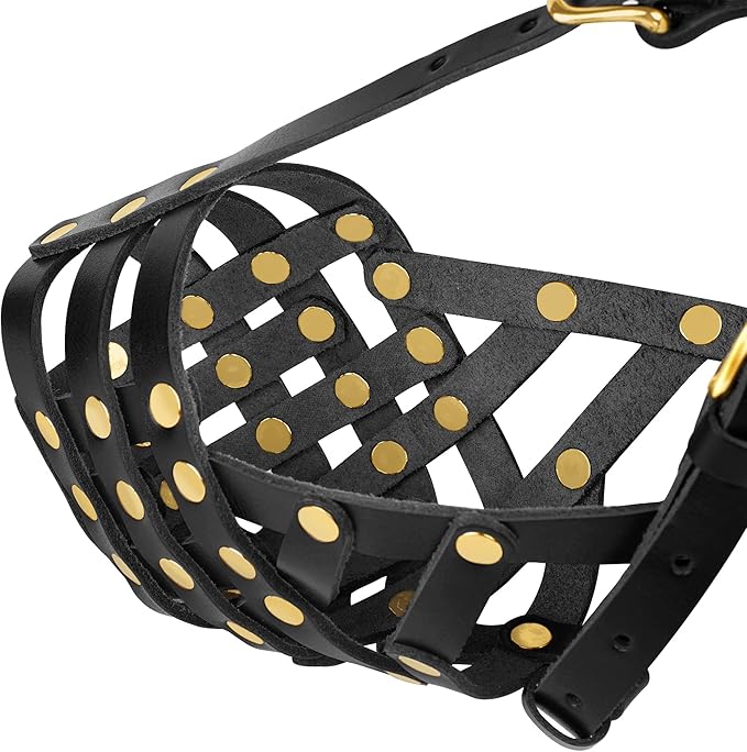 OOPSDOGGY Pitbull Dog Muzzle for Large Dogs - Leather Breathable Secure Basket Muzzle for Medium Large Breeds Prevents Biting No Chewing Amstaff Staffordshire Terrier (Black, Size 4 - Pitbull)