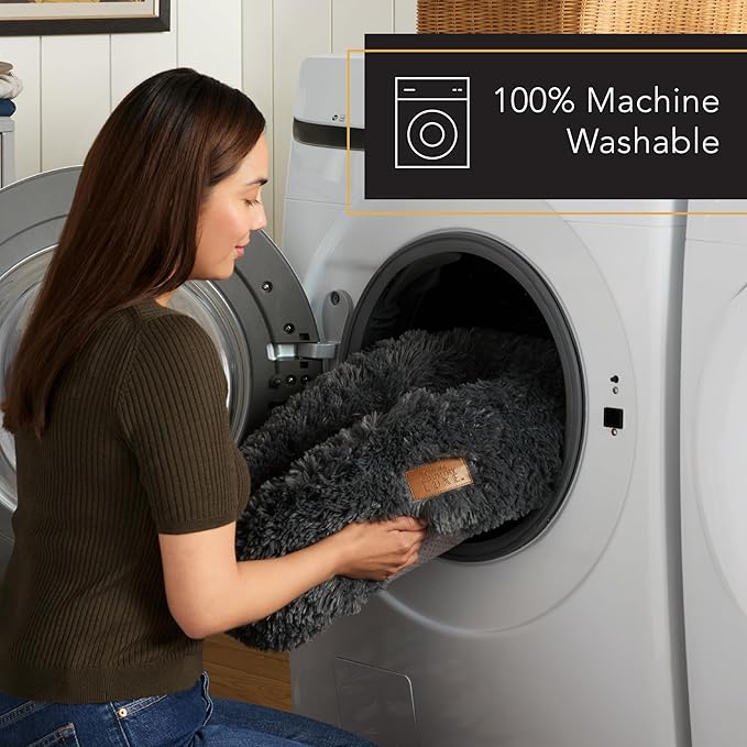 TOWN & COUNTRY LUXE CuddleTown Fuzzy Solid Donut Pet Bed, Soft, Cozy & Calming, Non-Slip Bottom, 100% Machine Washable, Dark Grey, Small 24"x24"x7" Round