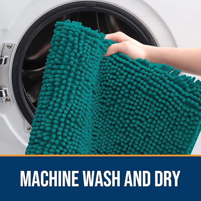 OLANLY Dog Door Mat for Muddy Paws 30x20, Absorbs Moisture and Dirt, Absorbent Non-Slip Washable Doormat, Quick Dry Chenille Mud Mat for Dogs, Entry Indoor Entryway Carpet for Inside Floor, Lake Blue