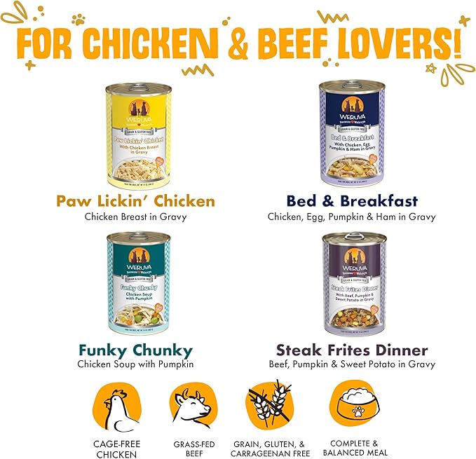 Weruva Classic Dog Food, Variety Pack, Baron's Batch, Wet Dog Food, 14oz Cans (Pack of 12), Multi