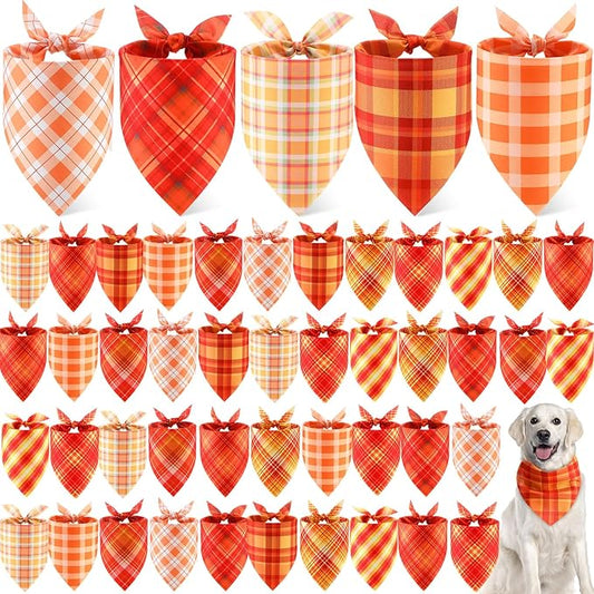 Weewooday 50 Pcs Thanksgiving Fall Dog Bandanas Bulk Plaid Bandanas for Dogs Autumn Soft Doggie Bibs Triangle Scarves for Small Medium Large Pet Costume(Plaid Pattern, 31.5 x 21.7 X21.7 Inch)