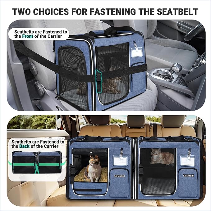Petskd Combinable Large Cat Carrier with Litter Box for Car Travel, 19"x17"x18" Portable Soft Pet Carrier for 2 Small Cats with Safty Zipper Locks for Vet