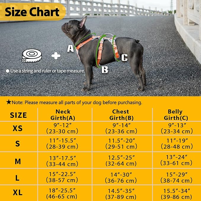 Huntboo Escape Proof Dog Harness, No Pull Reflective Harness with Lift Handle, Adjustable Pet Vest with Front and Back Leash Clips for Small Medium Large Dogs Walking Hiking Training (Orange,XL)