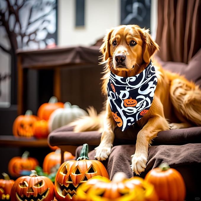 Halloween Dogs Bandanas for Large Dog 33" Halloween Dog Bandana 7 Pack Sewing Hemming Dogs Scarves for XXL Breed Grooming L