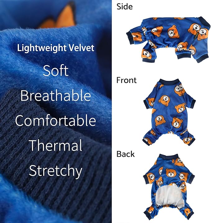 Fitwarm Cute Bear Dog Pajamas, Dog Clothes for Small Dogs Boy Girl, Fleece Pet Onesie with Feet, Royal Blue, Brown, XL