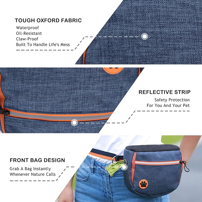 Dog Treat Pouch for Training – Removable Liners, Large Opening and Capacity Treat Bag with Clicker, Obedience Cards, Waist Strap Clip Treat Fanny Pack for Dog Training and Walking