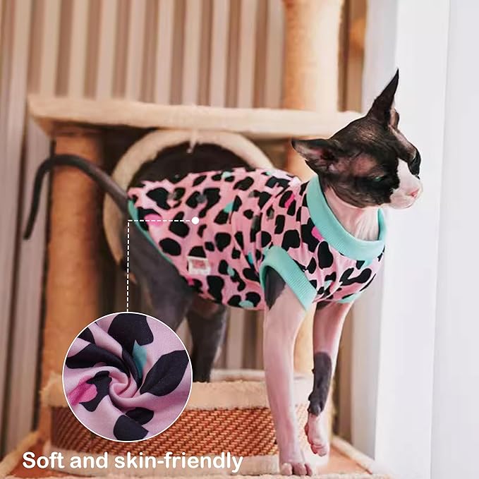 PUMYPOREITY Sphynx Cat Clothes: Stretchy Sweater, Soft Hairless Shirt, Pullover Pajamas, Turtleneck for Sphynx Cornish Rex, Devon Rex - Pink, M