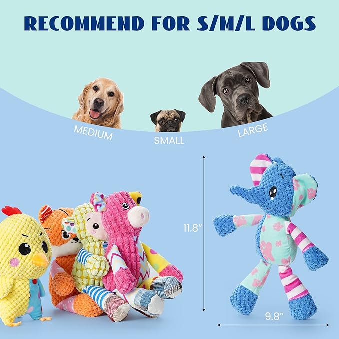 Nocciola Stuffed Crinkle Squeaky Dog Toys: 5 Pack Cute Animal Plush Toys for Small Medium Size Dogs, Durable Puppy Chew Toys for Boredom and Calming Aid, for Dogs