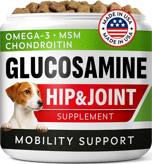 STRELLALAB Glucosamine Treats for Dogs - Joint Supplement w/Omega-3 Fish Oil - Chondroitin, MSM - Advanced Mobility Chews - Joint Pain Relief - Hip & Joint Care - Bacon Flavor - 120 Ct - Made in USA