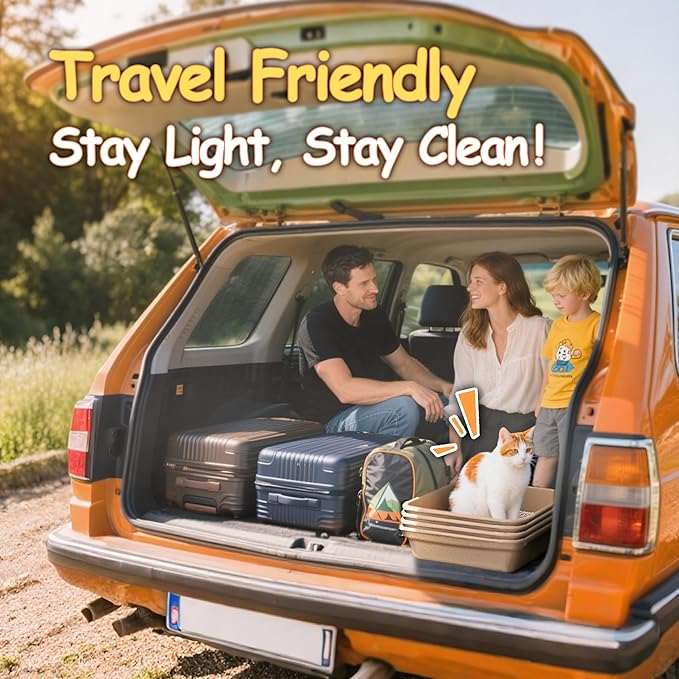 Disposable Litter Boxes for Cats Leak-Proof: 9-Pack Odor Control Sustainable Large Kitty Tray for Travel/Indoor Use