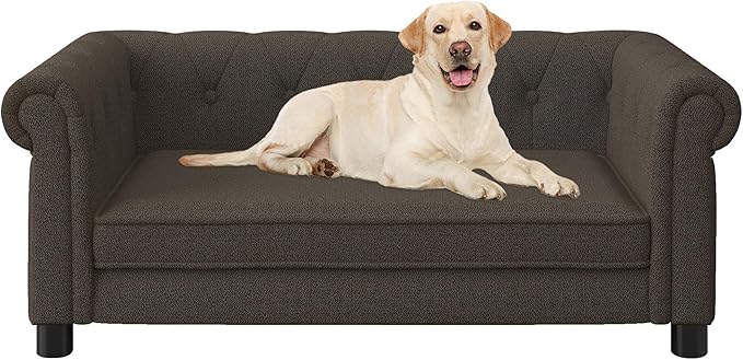 Dog Sofa Couch for Medium to Large Dogs, Memory Foam Pet Sofa Couch with Washable Fabric, Durable Elevated Dog Bed with Legs, Removable Cushion for Medium and Large Dogs, Dark Brown