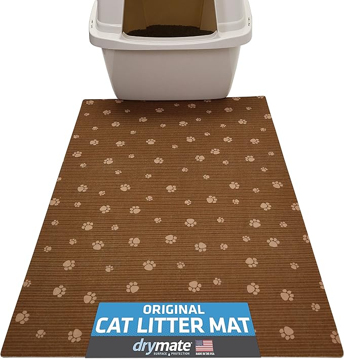 Drymate Original Cat Litter Mat, Contains Mess from Box, Protects Floors, Urine-Proof, Machine Washable, Soft on Kitty Paws, Absorbent, Waterproof (USA Made, Recycled Content) (20”x28”)(BrownTanPaw)